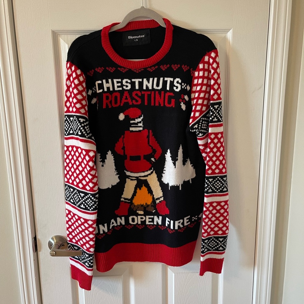 Bluenotes Black and Red Festive Crewneck Sweater